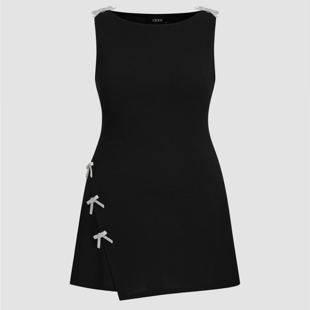 Cider Black and Silver Removable Rhinestone Bow Tank Mini Dress Size Medium - Picture 10 of 10